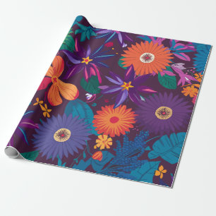 Kleurrijk Tropisch Bloempatroon met Vetgedrukte Bl Cadeaupapier