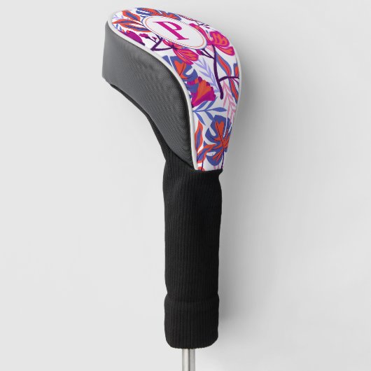 Kleurrijk, Tropisch Floral Patroon, Uw Initiaal Golfheadcover (Schuin)