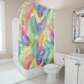 Kleurrijk tropisch gestileerd kokosnoot blad patro douchegordijn (In situ)