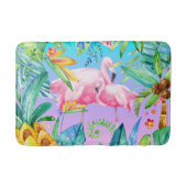 Kleurrijk tropisch Oerwoud met roze flamingo's Badmat (Voorkant)