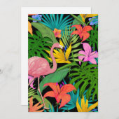 Kleurrijk tropisch ontwerp — flamingo en palmblade feestdagenkaart (Voorkant / Achterkant)
