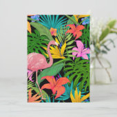 Kleurrijk tropisch ontwerp — flamingo en palmblade feestdagenkaart (Staand voorkant)