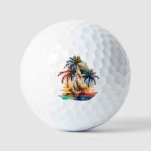 Kleurrijk tropisch palm en zandboot Golf Balls Golfballen