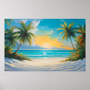 Kleurrijk Tropisch Paradijs Zee & Palmboom Poster