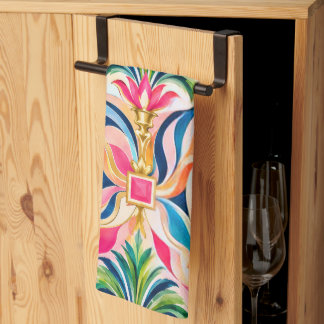 Kleurrijk Tropisch Roze Groen Art Deco Theedoek