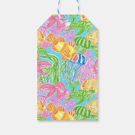 Kleurrijk tropisch vispatroon cadeaulabel (Achterkant)