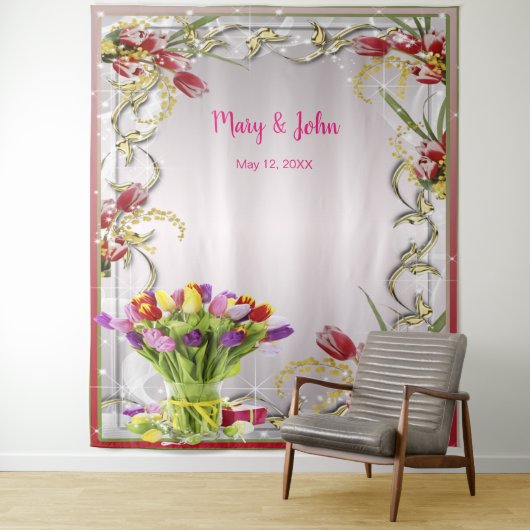 Kleurrijk Tulp Bloem Bruiloft Foto Achtergrond Wandkleed (In situ)