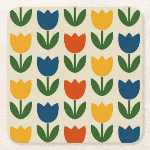 Kleurrijk Tulp Patroon Vierkante Kartonnen Onderzetter