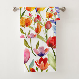 Kleurrijk tulpenveldpatroon bad handdoek