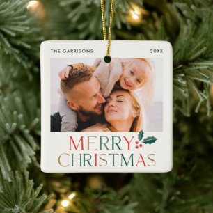 Kleurrijk Type Prettig Kerstmis Foto Keramisch Ornament