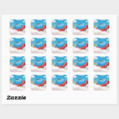 Kleurrijk UFO-ruimteschip dat door wolken vliegt Vierkante Sticker (Vel)
