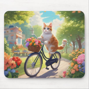 Kleurrijk Uitzicht met Kat op Fiets Muismat