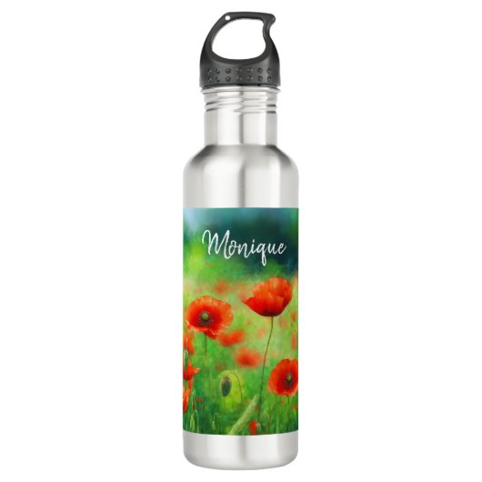 Kleurrijk Veld met Poppies Waterfles Waterfles (Voorkant)
