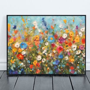 Kleurrijk veld van wilde bloemen ongekaderd poster