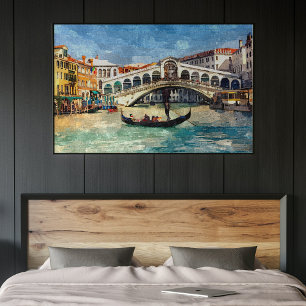 Kleurrijk Venice Canal Grande Aquarel Schilderij Poster
