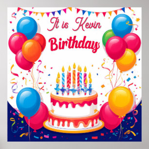 Kleurrijk verjaardagsfeest met ballonnen poster