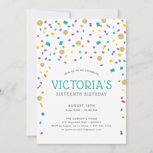 Kleurrijk Verjaardagsfeest met Confetti Kaart (Voorkant)