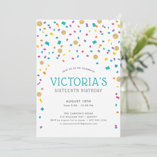 Kleurrijk Verjaardagsfeest met Confetti Kaart (Staand voorkant)