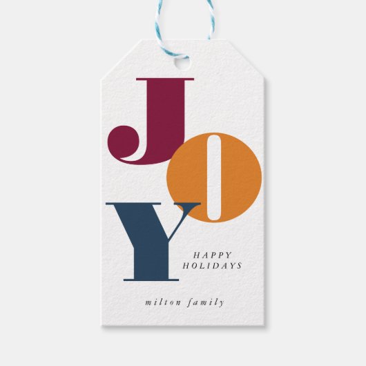 Kleurrijk Vet Script Joy Holiday Gift Labels Cadeaulabel (Voorkant)