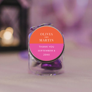 Kleurrijk Vet Sinaasappel en Roze Dank u Ronde Sticker