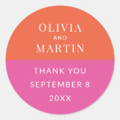 Kleurrijk Vet Sinaasappel en Roze Dank u Ronde Sticker (Voorkant)