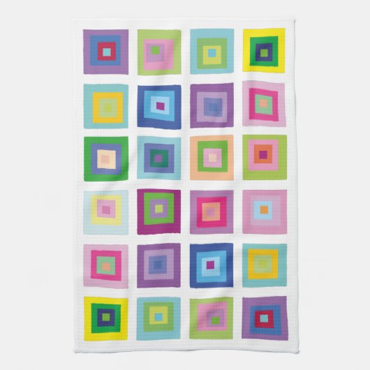 Kleurrijk vierkant patroon in mid-century modern s theedoek (Verticaal)