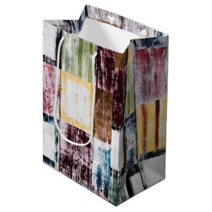 Kleurrijk vierkantspatroon medium cadeauzakje