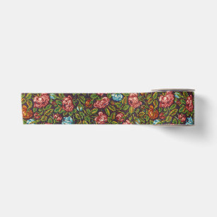 Kleurrijk vintage bloempatroon over de hele stof lint