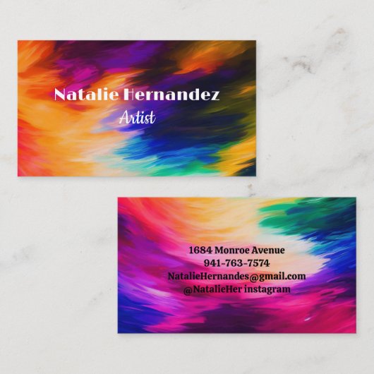 Kleurrijk visitekaartje abstracte penseelstreken (Voorkant / Achterkant)