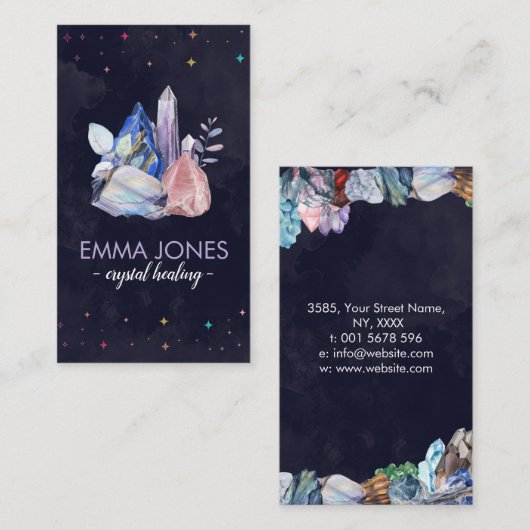 Kleurrijk Visitekaartje van Crystals Cluster (Voorkant / Achterkant)
