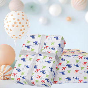 Kleurrijk vliegtuig & wolken, Cute Aviator-verjaar Cadeaupapier