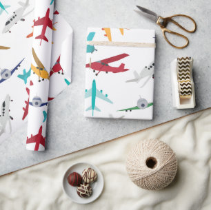 Kleurrijk Vliegtuigpatroon Cadeaupapier