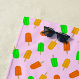 Kleurrijk Voedsel Popsicle Patroon op Bruin Wenjr  Strandlaken