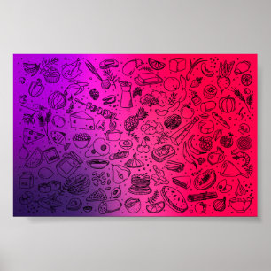 Kleurrijk voedselpatroon voedt levensmiddelen pann poster