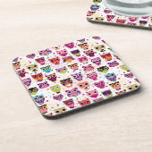 Kleurrijk vogelpatroon voor kinderen drankjes onderzetter (Linkerzijde)