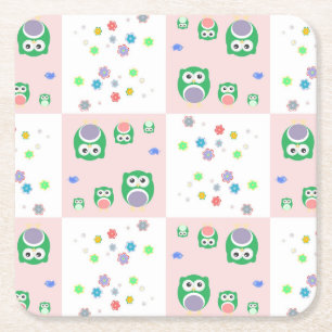 Kleurrijk vogelpatroon voor kinderen vierkante kartonnen onderzetter