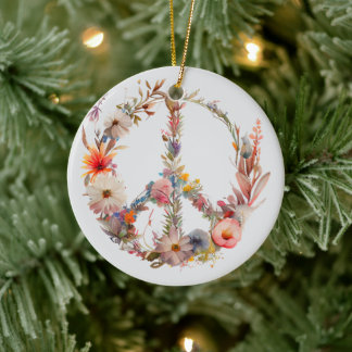 Kleurrijk vredesteken 70s 60s keramisch ornament