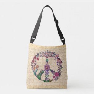 Kleurrijk vredesteken artistieke tekening Groei Je Crossbody Tas