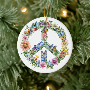 Kleurrijk vredesteken jaren 70 60 keramisch ornament
