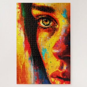 Kleurrijk Vrouwenportret Levendig Close-Up Oog Legpuzzel