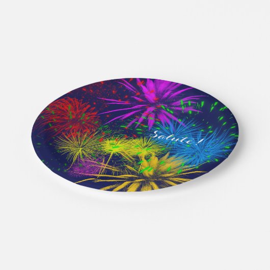 Kleurrijk vuurwerk grappig uniek papieren bordje (Gekanteld)