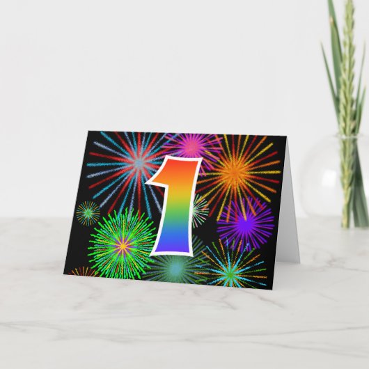 Kleurrijk Vuurwerk + Het Patroon van de regenboog Kaart (Voorkant)