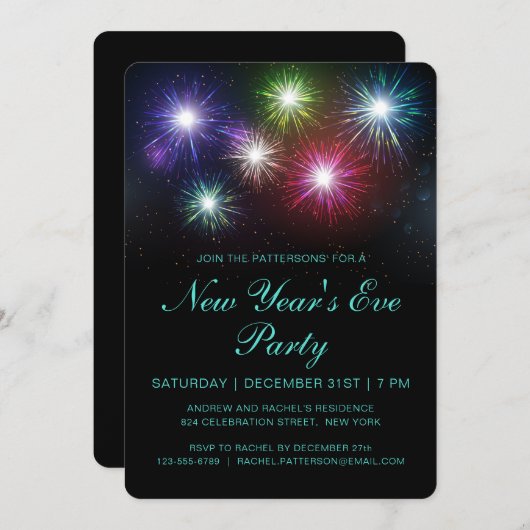 Kleurrijk Vuurwerk Oudejaarsavond Party Modern Kaart (Voorkant / Achterkant)