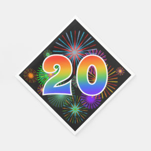 Kleurrijk vuurwerk + regenboogpatroon "20" Event # Servet