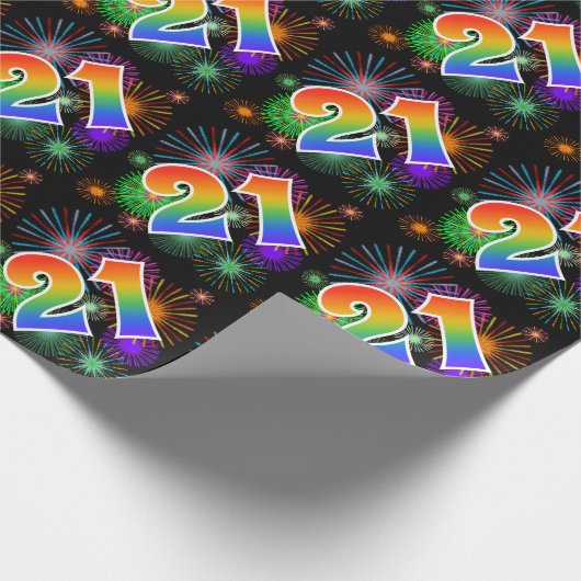 Kleurrijk vuurwerk + regenboogpatroon "21" Event # Cadeaupapier (Hoek)