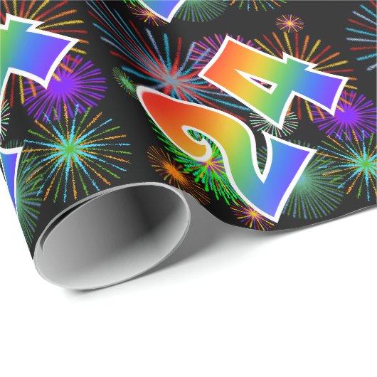 Kleurrijk vuurwerk + regenboogpatroon "24" Event # Cadeaupapier (Rol Hoek)