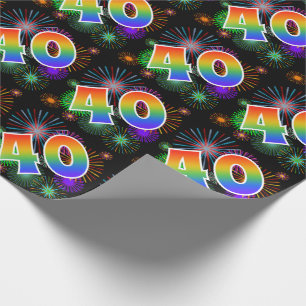 Kleurrijk vuurwerk + regenboogpatroon "40" Event # Cadeaupapier