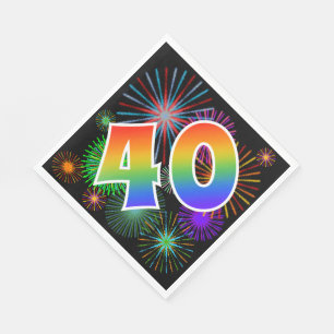 Kleurrijk vuurwerk + regenboogpatroon "40" Event # Servet