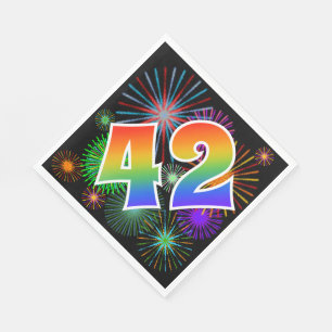 Kleurrijk vuurwerk + regenboogpatroon "42" Event # Servet