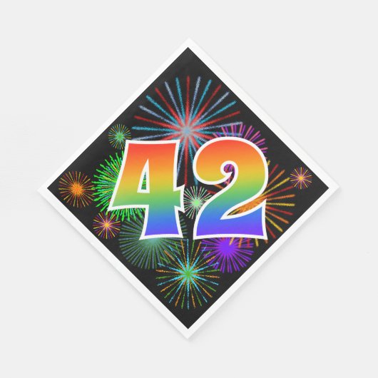 Kleurrijk vuurwerk + regenboogpatroon "42" Event # Servet (Hoek)